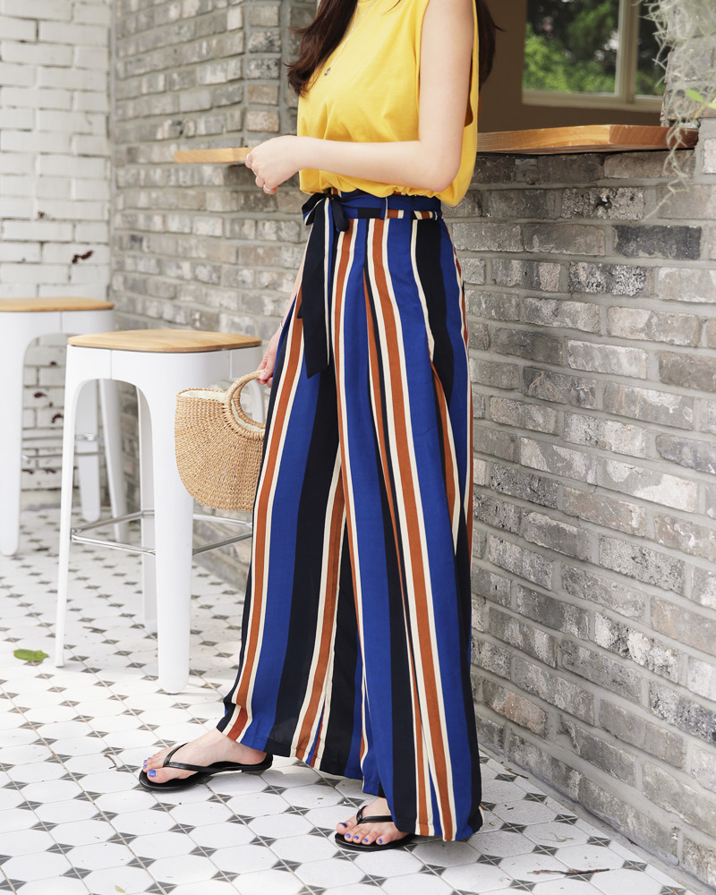 DHOLIC   ストラップSETマルチストライプワイドパンツ