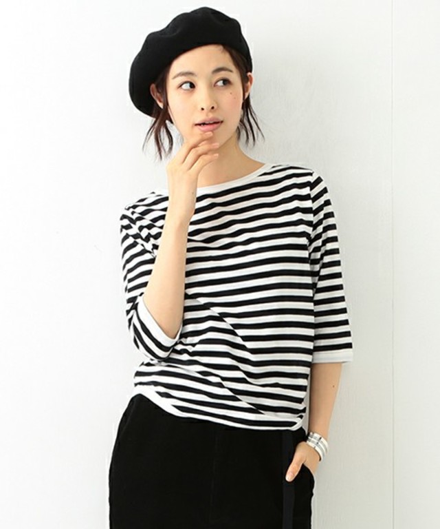 BEAMS BOY　1cｍボーダーボートネック