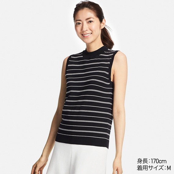 UVカットストライプノースリーブセーター
