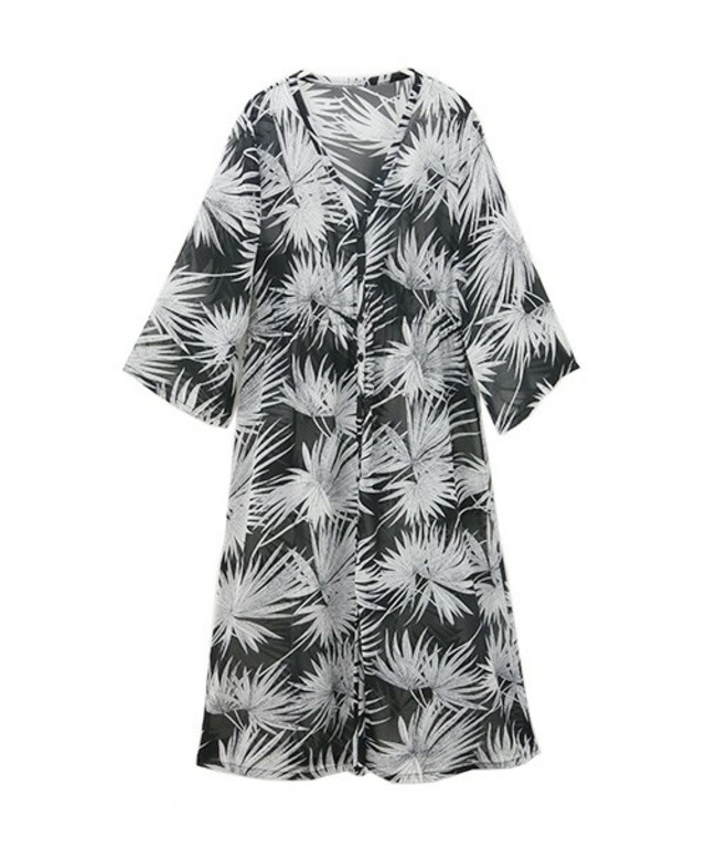 Luz Llena パームツリー柄シフォンロングガウン