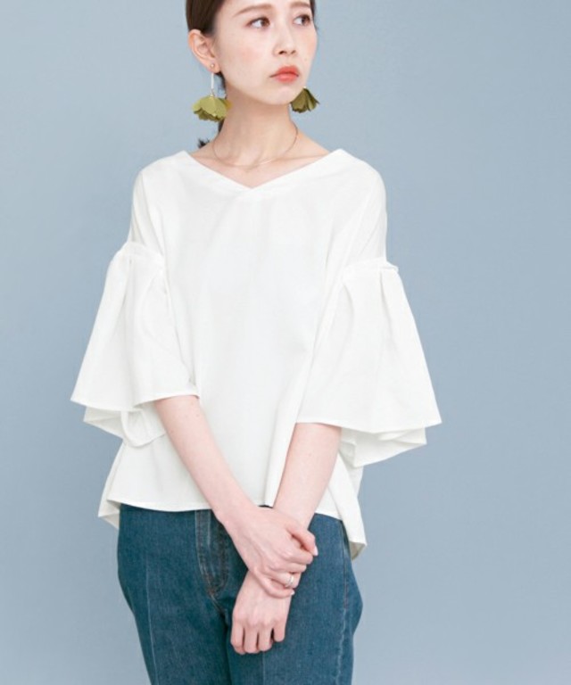 KBF タックフレアスリーブブラウス