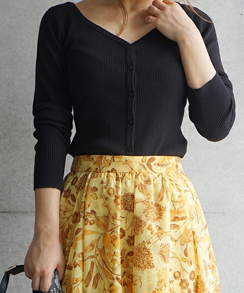 laboratory work　ハートネックリブニットカーデ