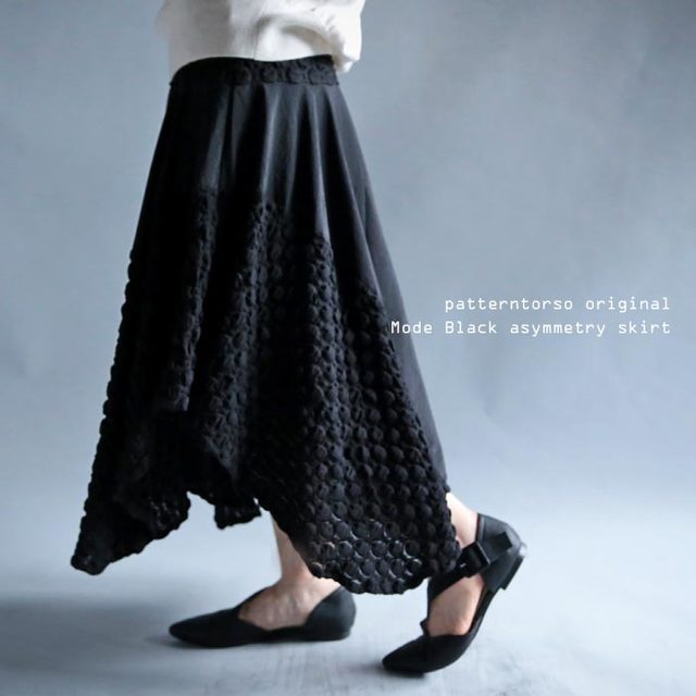 異素材立体ドット切り替えスカート