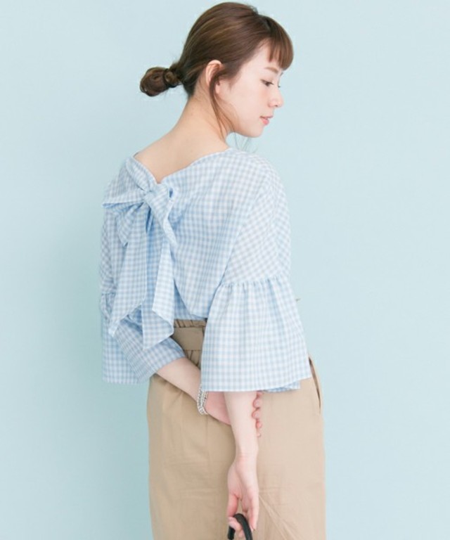 URBAN RESEARCH  BACKリボンギンガムブラウス