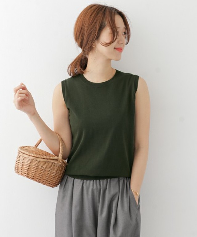 ハイツイストコットンノースリーブニット