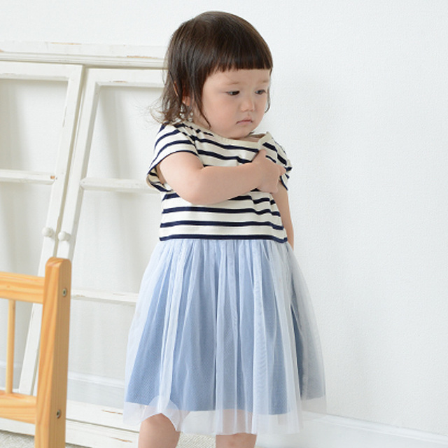 デニムボーダーチュール半袖ワンピース(女の子) 80-130cm