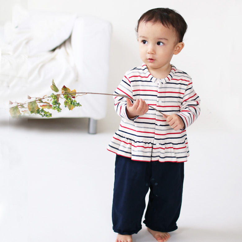 ベビー用マルチボーダーロンパース(女の子) 60-80cm