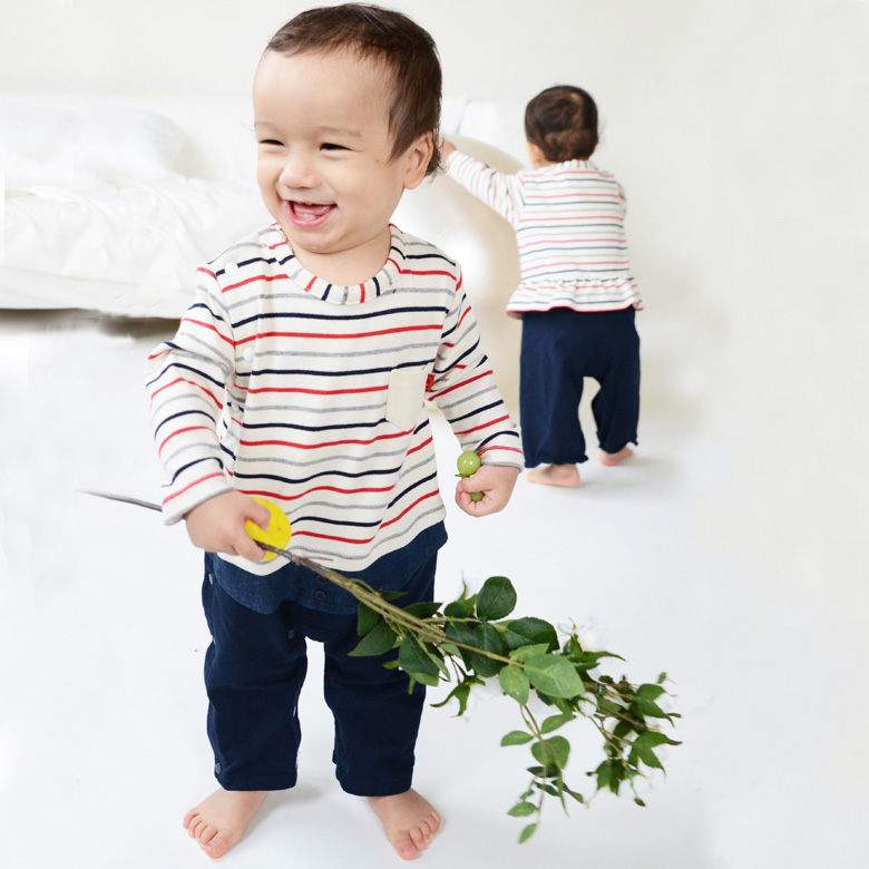 マルチボーダーロンパース(男の子) 60-80cm