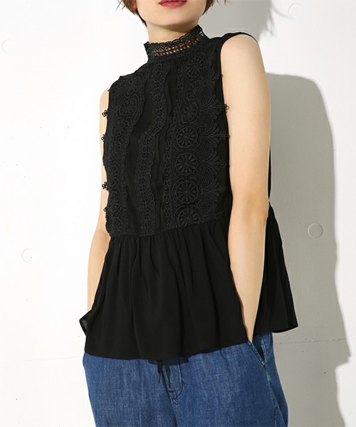 レース切替ノースリブラウス
