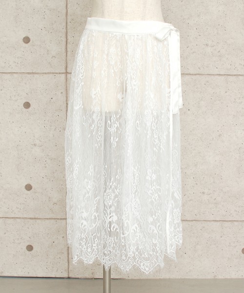 select MOCA　ラッセルスカラップレースウエストサイドリボン後ろゴムラップスカート