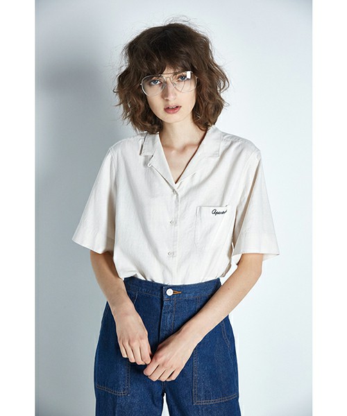 OPEN COLLAR LINEN SHIRT