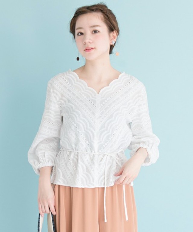 UR スカラップレース7分丈ブラウス