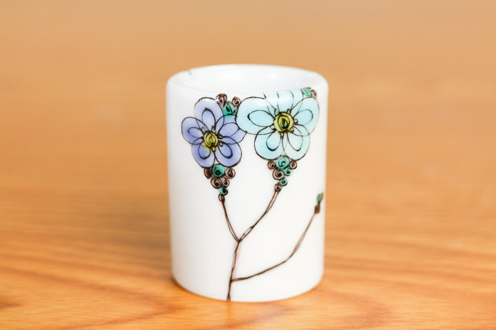 九谷ハブラシスタンド 花木 青 /岡田絹代