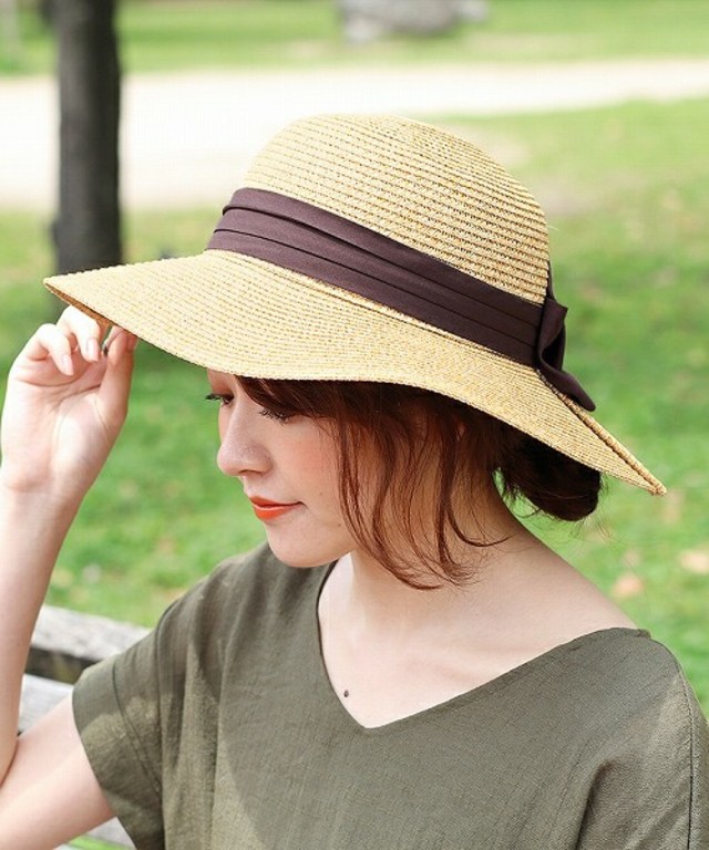 バックリボンドレープ麦わら帽子