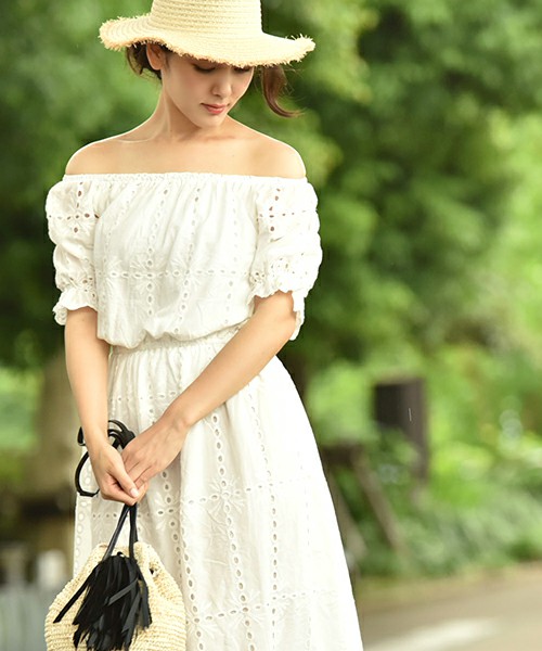 2wayパンチングカットワークロングワンピース