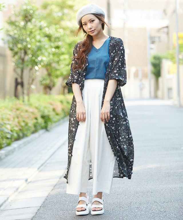 花柄シフォンガウンワンピース