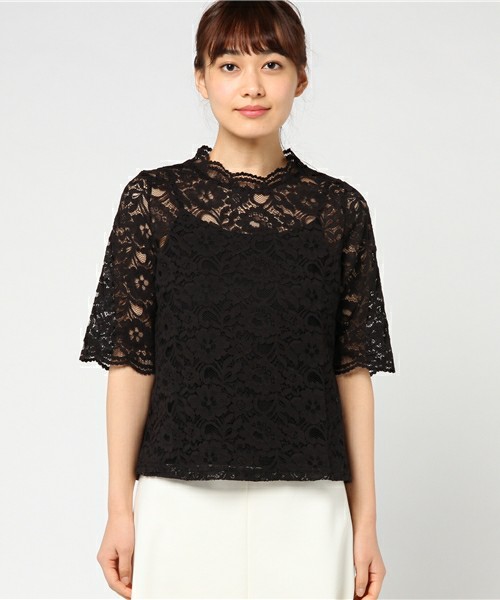 ★キャミソール付★レースハイネックプルオーバー 757677