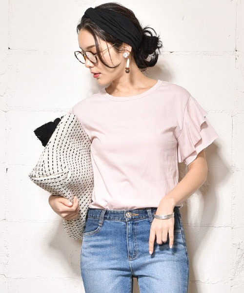 ダブルフリル半袖コットンカットソー