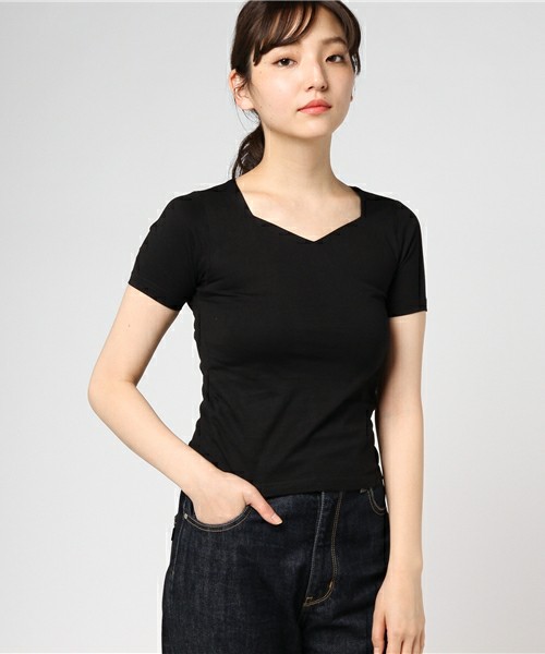 ハートネック無地カットソー