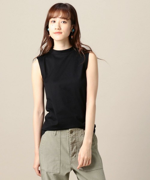コットンハイネックノースリーブカットソー