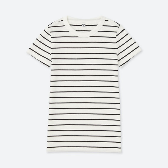 リブボーダークルーネックT（半袖）