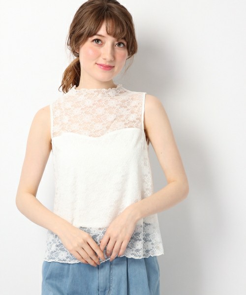 レースハイネックノースリーブ