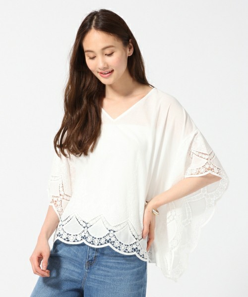 レーススカラップブラウス半袖