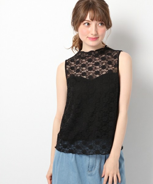 レースハイネックノースリーブ