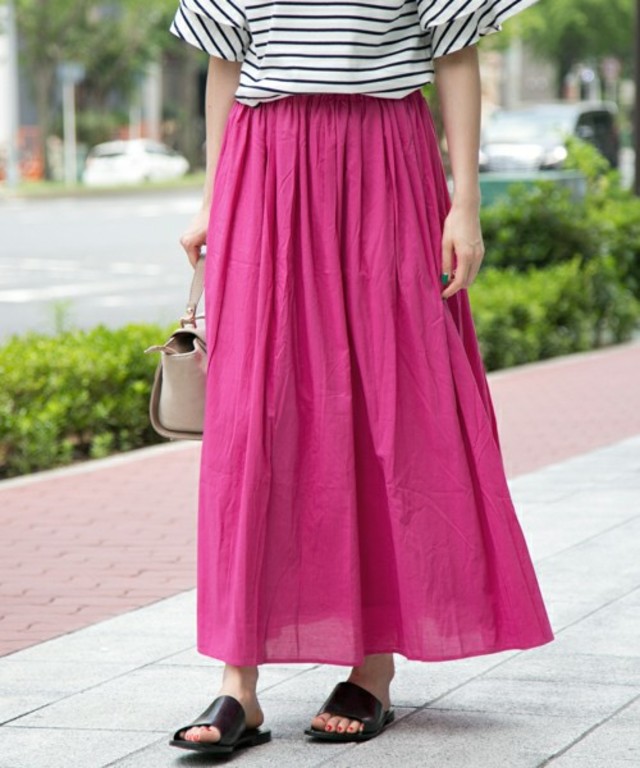 コットンレーヨンギャザーマキシスカート