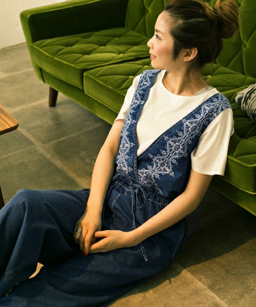 Sonny Label クロス刺繍デニムサロペット