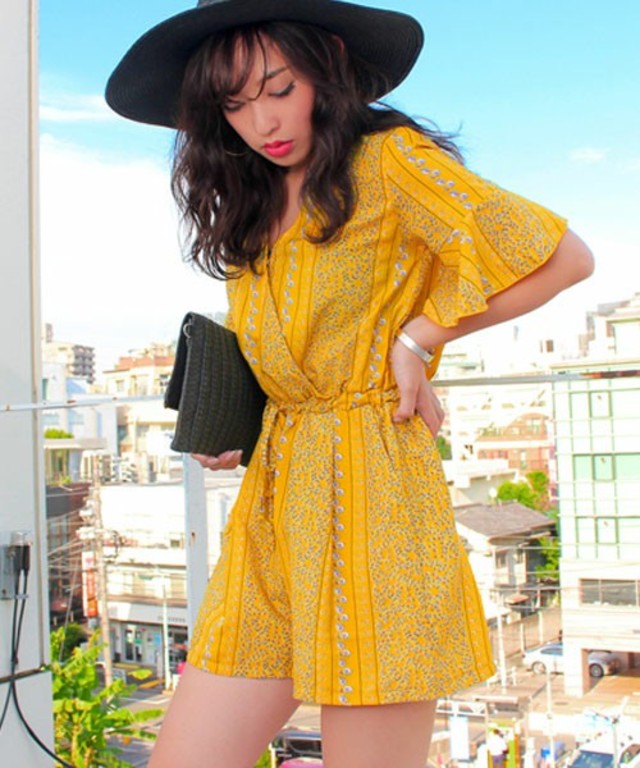 小花ストライプロンパース