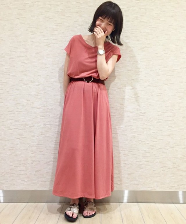 ポリテンセルギャザーマキシワンピース