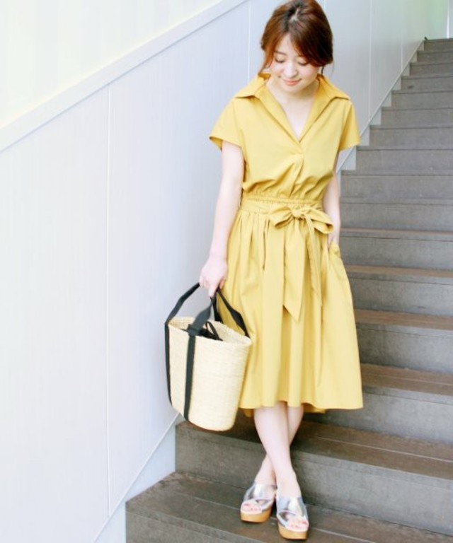 ベルト付シャツワンピース