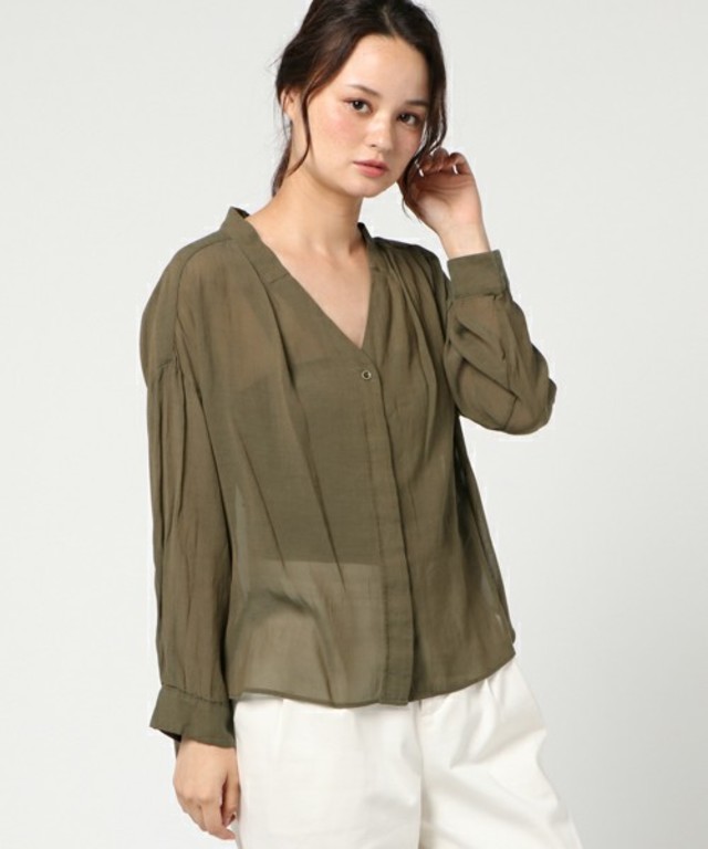 ノーカラー 衿抜き ブラウス