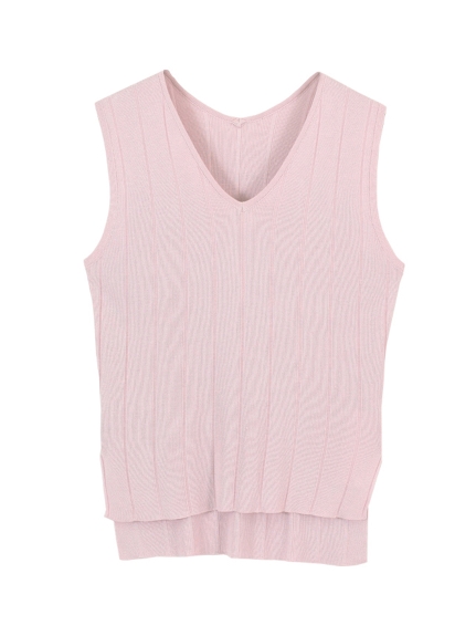 ③Vネックノースリーブリブニットプルオーバー