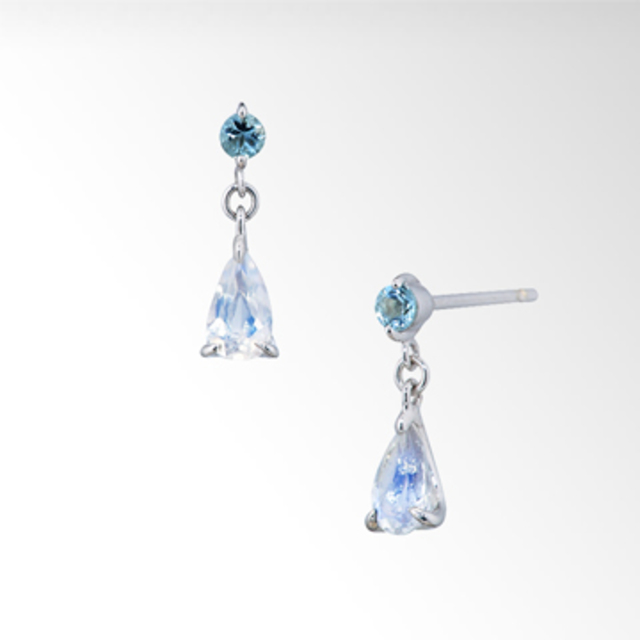 BLUE MOONSTONE & AQUAMARINE PIERCED EARRINGS