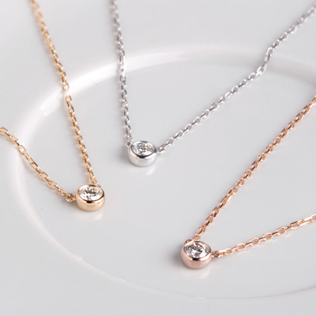 K18「ヌード」一粒ダイヤ ネックレス