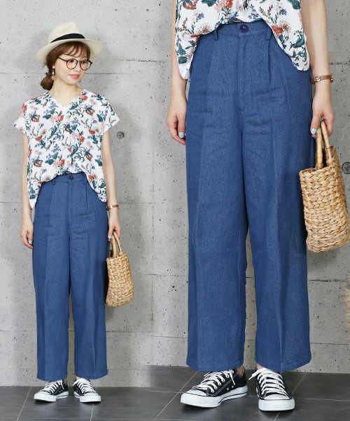 センタープレスデニムワイドパンツ