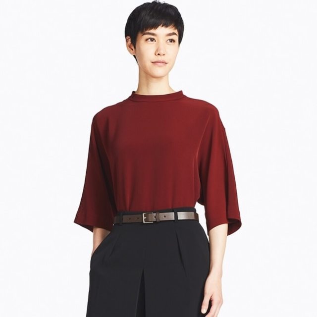 ドレープモックネックブラウス（7分袖）