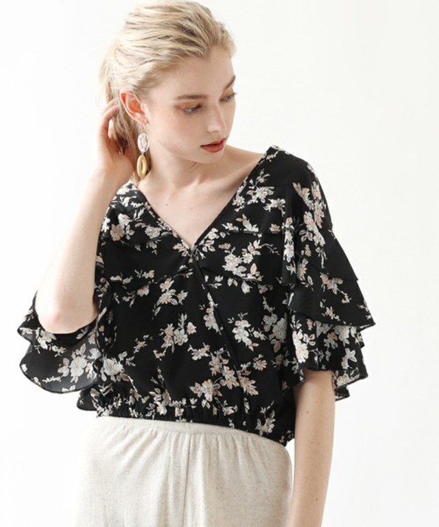 フラワープリントフリルブラウス