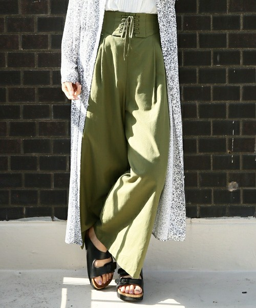 レースアップワイドパンツ