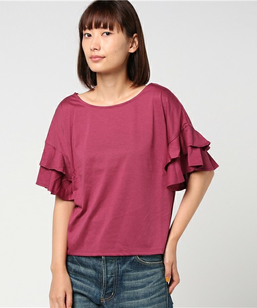 スリーブフリルカットソー