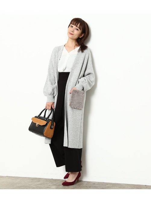 ポケットフェイクファー付きカーディガン