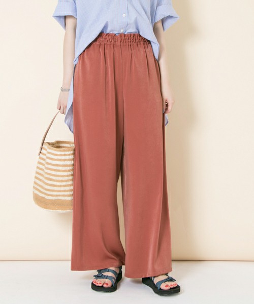 サテンギャザーワイドパンツ