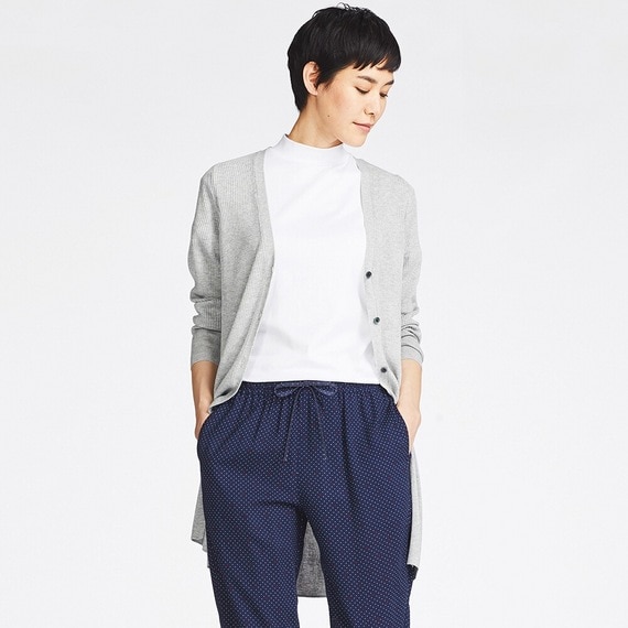 リブVネックロングカーディガン