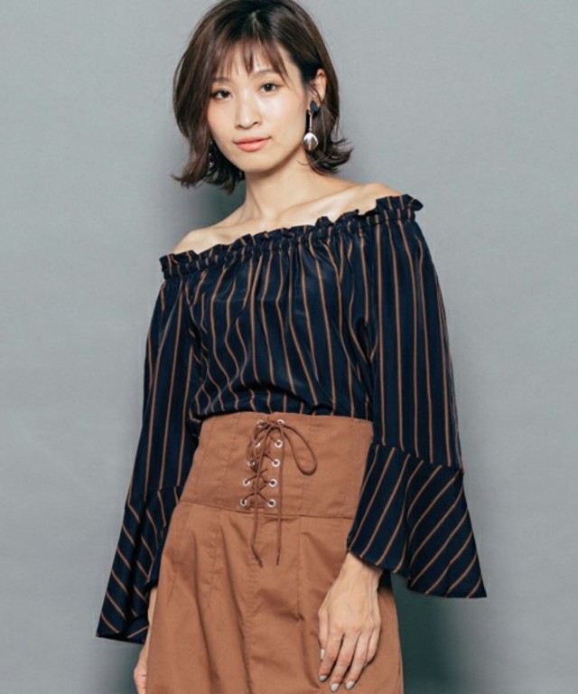 ストライプ2wayオフショルブラウス