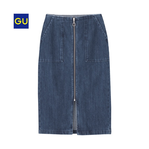 デニムフロントジップタイトスカート