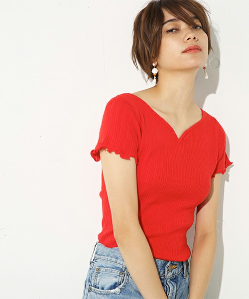 ハートネック半袖ニット