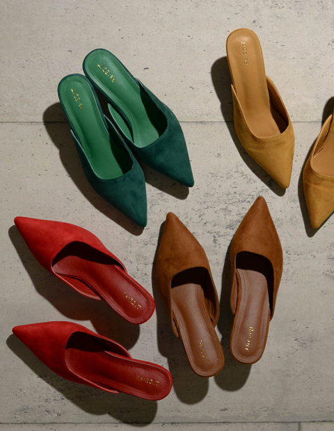 スクエアカットローヒールミュール