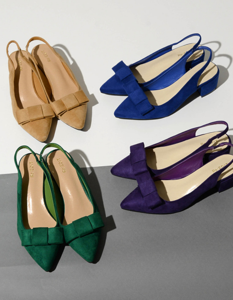 2WAYバックストラップローヒールリボンパンプス